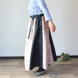 着物リメイク　桜色大島紬合せフレアスカート 1枚目の画像