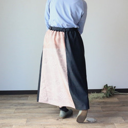 着物リメイク　桜色大島紬合せフレアスカート 5枚目の画像