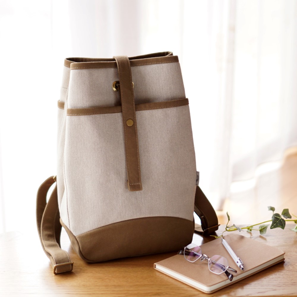 バレル / ブラウンベージュ × 霜降りベージュ 【受注制作】 Trocco 帆布バッグ