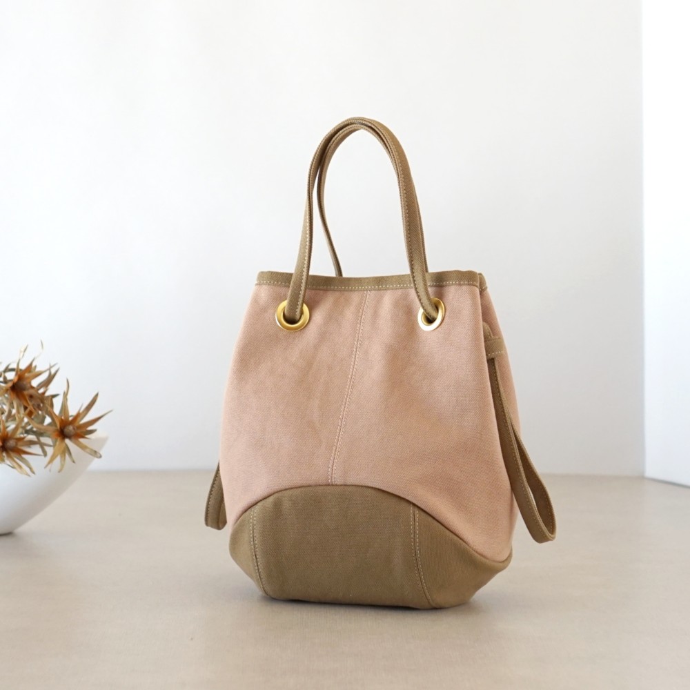 パピー / ピンクベージュ × ブラウンベージュ 【受注制作】 Trocco 帆布バッグ