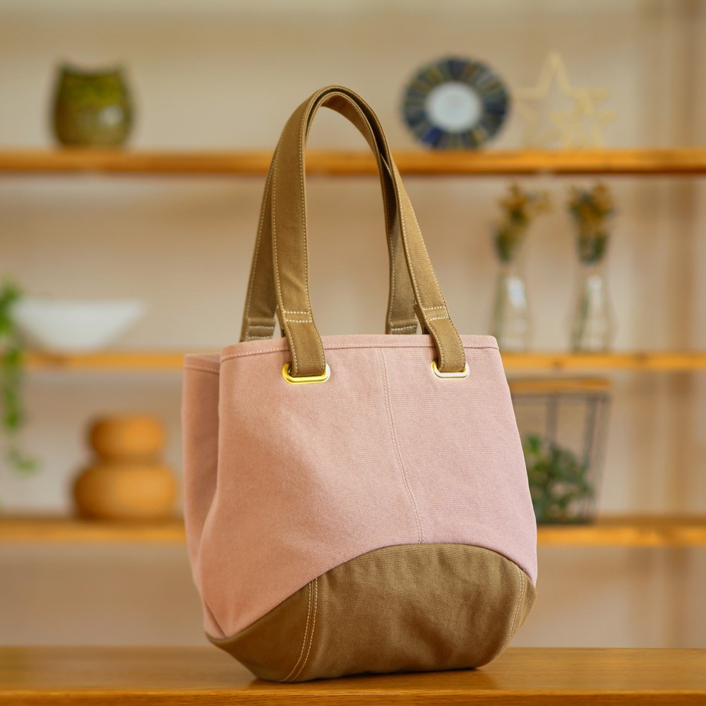 プリン / ピンクベージュ × ブラウンベージュ 【受注制作】 Trocco 帆布バッグ