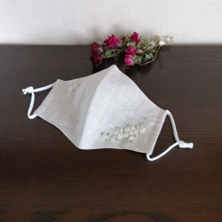 お洒落な刺繍マスク　ベルギーリネン　（野路菊) 2枚目の画像