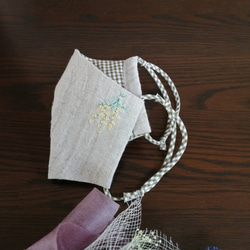 本麻ワッシャー手刺繍マスク　(ミモザ) 3枚目の画像