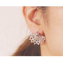 ★2way★lace frill pierce(sv*gray pearl)★レース★フリル★ピアス★パール★片耳用 5枚目の画像