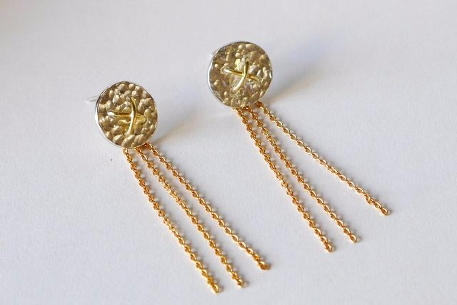 2way★Button fringe chain pierce ★ボタン★フリンジ★チェーン★k14gf★揺れる