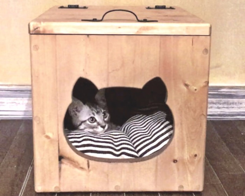 カントリー木工　猫ちゃんハウス 楽天市場】【ねこハウス 入口猫顔 天井床取外し式】 北海道産の