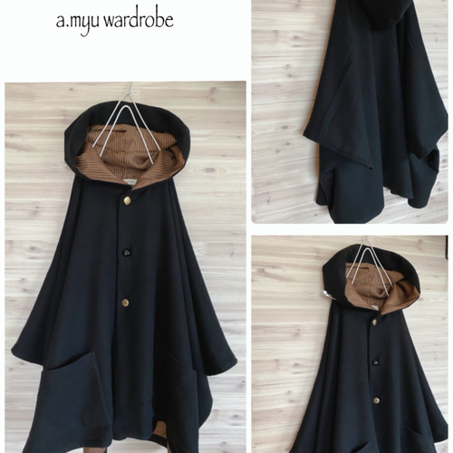 a.myu 高級イタリアwool 世界で一つのポンチョ モカ コート a.myu