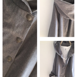 新作  上質な中厚やや起毛cotton wool 素材 薄グレーフードコート 2枚目の画像