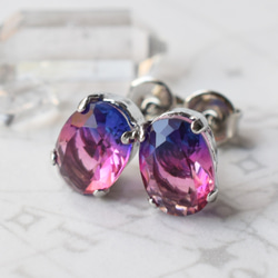 glass jewel【purple＆pink】 ステンレスピアス / イヤリング変更可 1枚目の画像