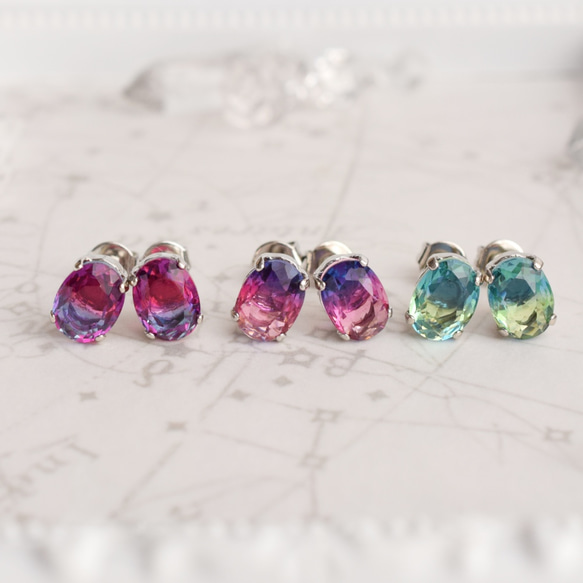 glass jewel【purple＆pink】 ステンレスピアス / イヤリング変更可 2枚目の画像