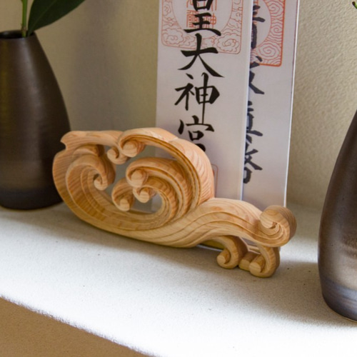 木彫刻家手作り 木製雲棚 お札立て モダン神棚【大】 雲をつかむ神棚