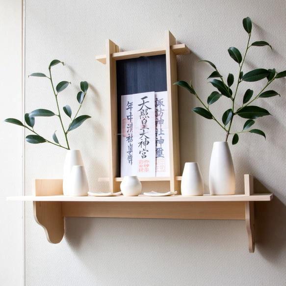 モダン 神棚 セット 「 ホワイト（小）」 また 水玉 お札立て