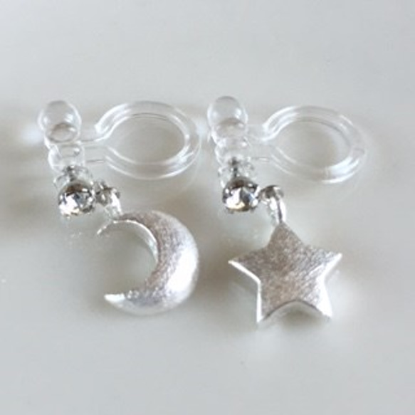 (Silver)Moon＆Star 　ピアス＆樹脂ノンホール 3枚目の画像