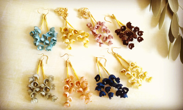 lily bell pierced & earring   salmon pink & navy blue  14Kgf 2枚目の画像