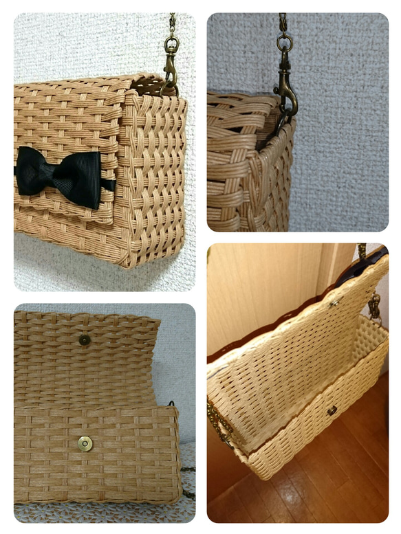 【受注制作】大人可愛いリボンのショルダーかごバッグ 5枚目の画像