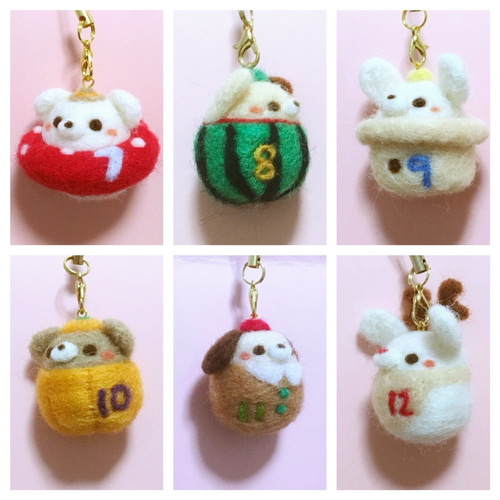 受注＊誕生月ストラップ(7〜12月)☆羊毛フェルト 羊毛フェルト