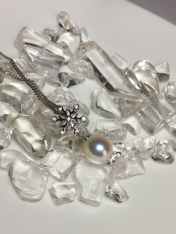 雪乃花（silver925スノーフレーク×あこや真珠） ネックレス
