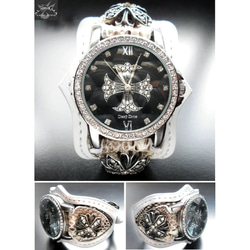 本革 (牛革+蛇革) レザー ブレスウォッチ メンズ 腕時計 (ホワイト) 2枚目の画像