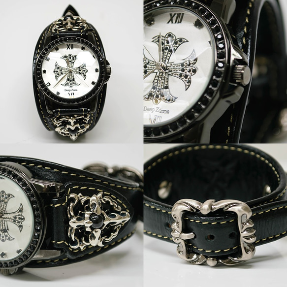 本革 (牛革) 腕時計 レザーブレスウォッチ (文字盤ホワイト) 2枚目の画像