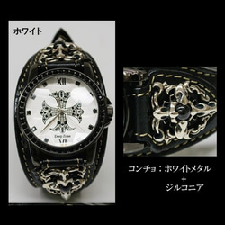 本革 (牛革) 腕時計 レザーブレスウォッチ (文字盤ホワイト) 3枚目の画像