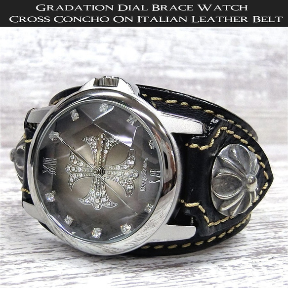 本革 レザー ブレスウォッチ イタリアンレザー メンズ腕時計 (ブラック) 2枚目の画像