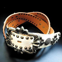 Abraham スタッズベルト 完売品 ホワイト size2 即完品]ABRAHAM