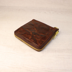本革 牛革 折り財布 ショートウォレット ラウンドファスナー ビンテージ加工 小さい財布 (ブラウン) 6枚目の画像