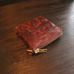 本革 牛革 折り財布 ショートウォレット ラウンドファスナー ビンテージ加工 小さい財布 (ブラウン) 2枚目の画像