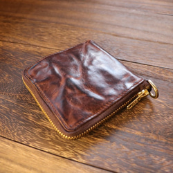 本革 牛革 折り財布 ショートウォレット ラウンドファスナー ビンテージ加工 小さい財布 (ブラウン) 3枚目の画像