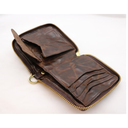本革 牛革 折り財布 ショートウォレット ラウンドファスナー ビンテージ加工 小さい財布 (ブラウン) 9枚目の画像