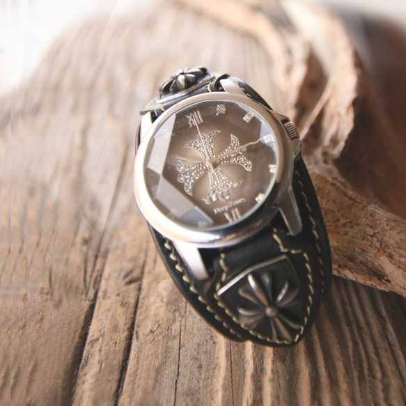 本革 メンズ 腕時計 レザー ブレスウォッチ イタリアンレザー (ブラック) 3枚目の画像