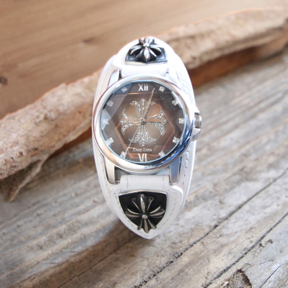 本革 メンズ 腕時計 レザー ブレスウォッチ イタリアンレザー (ホワイト) 1枚目の画像