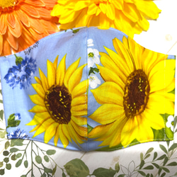 向日葵圖案 ✖️ 淺藍色向日葵吊飾帶 1 個無紡布口罩罩 第1張的照片