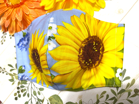 向日葵圖案 ✖️ 淺藍色向日葵吊飾帶 1 個無紡布口罩罩 第2張的照片