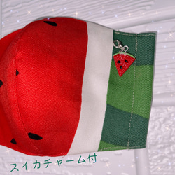 西瓜圖案西瓜吊飾帶 1 點無紡布口罩罩一個漂亮的鮮紅色西瓜 第2張的照片