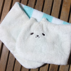 ネックウォーマー/水色/ストライプ(送料込価格)にゃんことみーこ 2枚目の画像