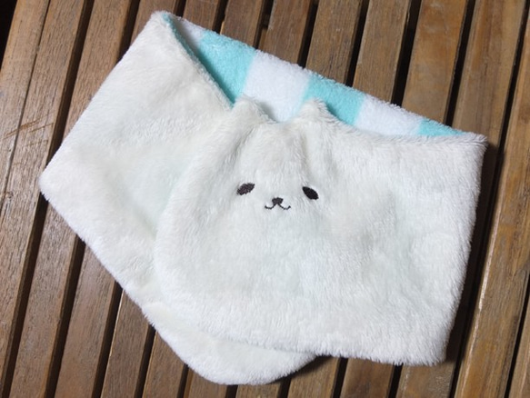 ネックウォーマー/水色/ストライプ(送料込価格)にゃんことみーこ 2枚目の画像