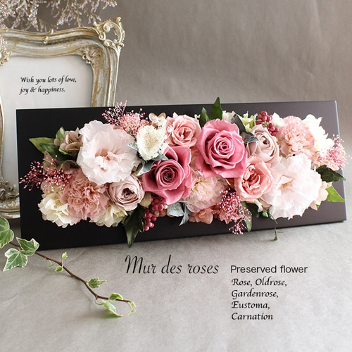 壁掛けOK☆大輪ローズのフレームアレンジロングL40cm （アンティーク