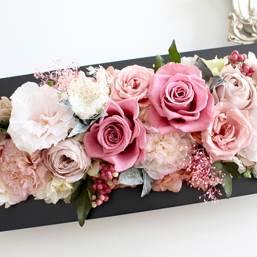 壁掛けOK☆大輪ローズのフレームアレンジロングL40cm （アンティーク