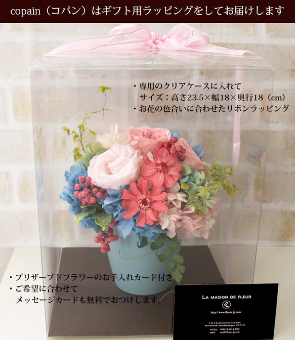 再入荷★copain（コパン）ブルー×ピンク【プリザーブドフラワー】誕生日 結婚祝 開店祝 退職祝 3枚目の画像