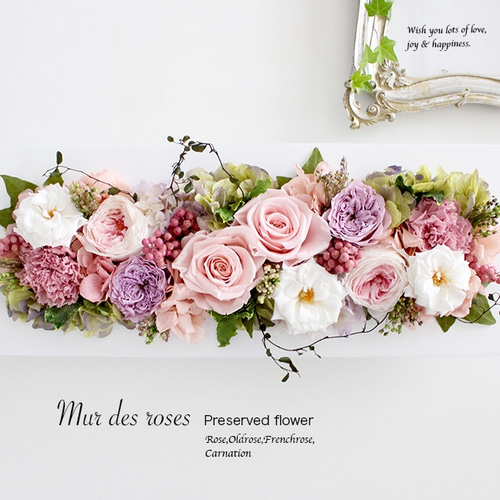 壁掛けOK☆大輪ローズのフレームアレンジロングL40cm （ピンク