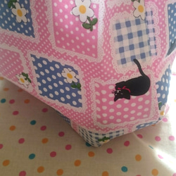 ねこちゃんが可愛いレジ袋風エコバッグ ピンク 3枚目の画像
