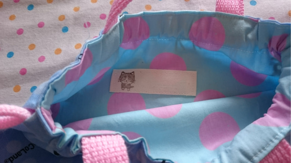 sale‼入園入学に 持ち手つき可愛いねこちゃんと水玉のお着替え袋 3枚目の画像