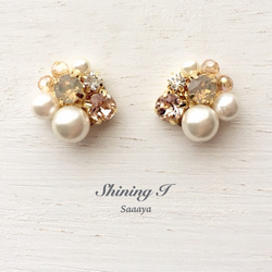 【金属アレルギー対応】 Mix stone *Beige / Pierce, Earrings 1枚目の画像