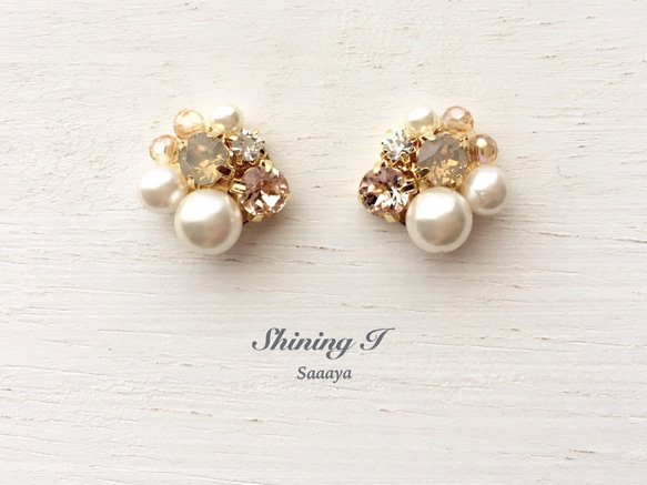 【金属アレルギー対応】 Mix stone *Beige / Pierce, Earrings 1枚目の画像