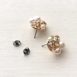 【金属アレルギー対応】 Mix stone *Beige / Pierce, Earrings 2枚目の画像