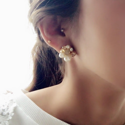 【金属アレルギー対応】 Mix stone *Beige / Pierce, Earrings 3枚目の画像