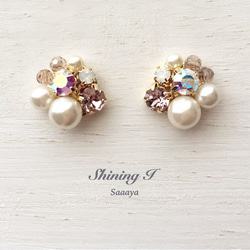 【金属アレルギー対応】Mix stone *Vintage pink / Pierce, Earrings 1枚目の画像