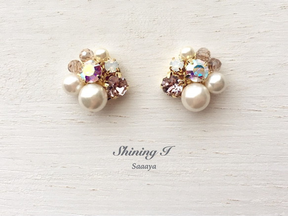 【金属アレルギー対応】Mix stone *Vintage pink / Pierce, Earrings 1枚目の画像