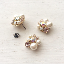 【金属アレルギー対応】Mix stone *Vintage pink / Pierce, Earrings 2枚目の画像